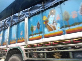 Passing lorry - laden with goods for Kathmandu